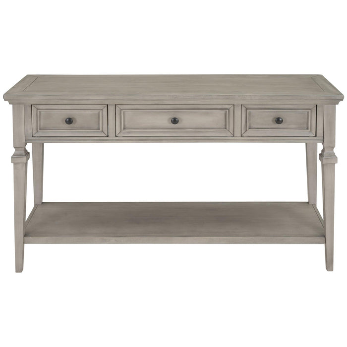 Classic Retro Style Console Table with Three Top Drawers and Open Style Bottom Shelf, Easy Assembly - DTYStore