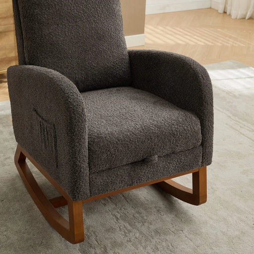 25.4'W Rocking Chair for Nursery, High Back Glider Chair with Retractable Footrest, Side Pocket, Rocking Accent Armchair with Rubber Wood Legs for Living Room/Bedroom.Charcoal Default -DTYStore