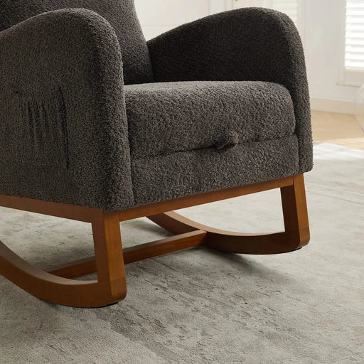 25.4'W Rocking Chair for Nursery, High Back Glider Chair with Retractable Footrest, Side Pocket, Rocking Accent Armchair with Rubber Wood Legs for Living Room/Bedroom.Charcoal Default -DTYStore