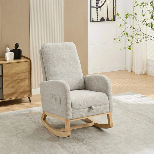 25.4'W Rocking Chair for Nursery, High Back Glider Chair with Retractable Footrest, Side Pocket, Rocking Accent Armchair with Rubber Wood Legs for Living Room/Bedroom.Light Gray Default -DTYStore