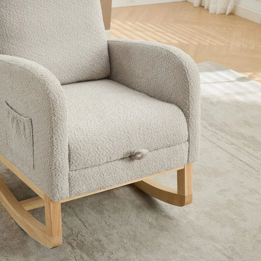 25.4'W Rocking Chair for Nursery, High Back Glider Chair with Retractable Footrest, Side Pocket, Rocking Accent Armchair with Rubber Wood Legs for Living Room/Bedroom.Light Gray Default -DTYStore