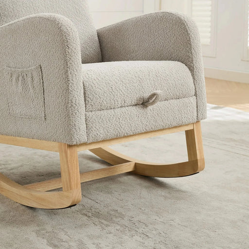 25.4'W Rocking Chair for Nursery, High Back Glider Chair with Retractable Footrest, Side Pocket, Rocking Accent Armchair with Rubber Wood Legs for Living Room/Bedroom.Light Gray Default -DTYStore