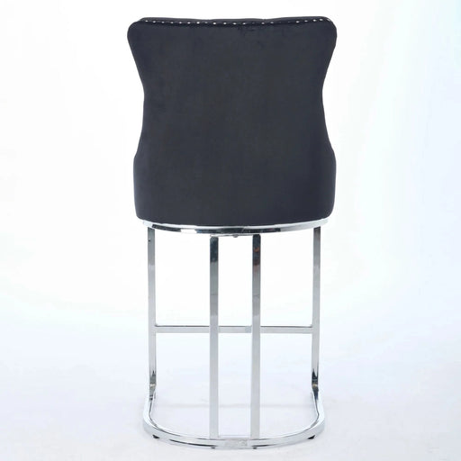 25' Counter Height Bar Stools Set of 2, Modern Velvet Barstools with Button Back&Rivet Trim Upholstered Kitchen Island Chairs with Sturdy Chromed Metal Base Legs Farmhouse Bar Stools, (Black,2 Pack) Default -DTYStore