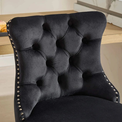 25' Counter Height Bar Stools Set of 2, Modern Velvet Barstools with Button Back&Rivet Trim Upholstered Kitchen Island Chairs with Sturdy Chromed Metal Base Legs Farmhouse Bar Stools, (Black,2 Pack) Default -DTYStore