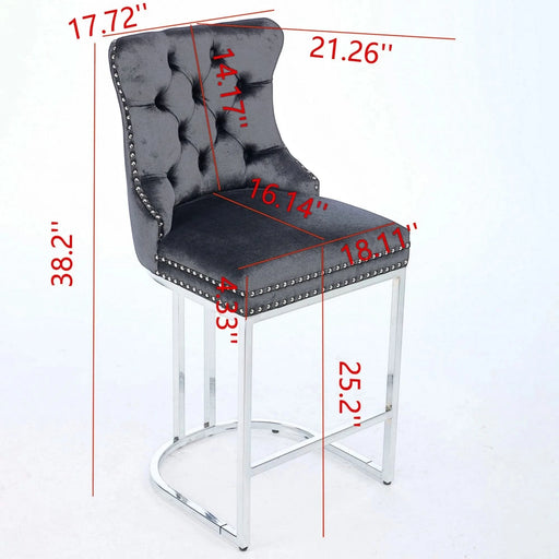 25' Counter Height Bar Stools Set of 2, Modern Velvet Barstools with Button Back&Rivet Trim Upholstered Kitchen Island Chairs with Sturdy Chromed Metal Base Legs Farmhouse Bar Stools, (Black,2 Pack) Default -DTYStore