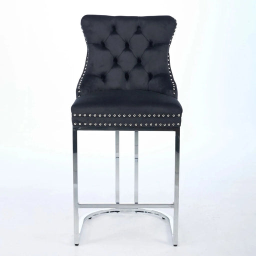 25' Counter Height Bar Stools Set of 2, Modern Velvet Barstools with Button Back&Rivet Trim Upholstered Kitchen Island Chairs with Sturdy Chromed Metal Base Legs Farmhouse Bar Stools, (Black,2 Pack) Default -DTYStore