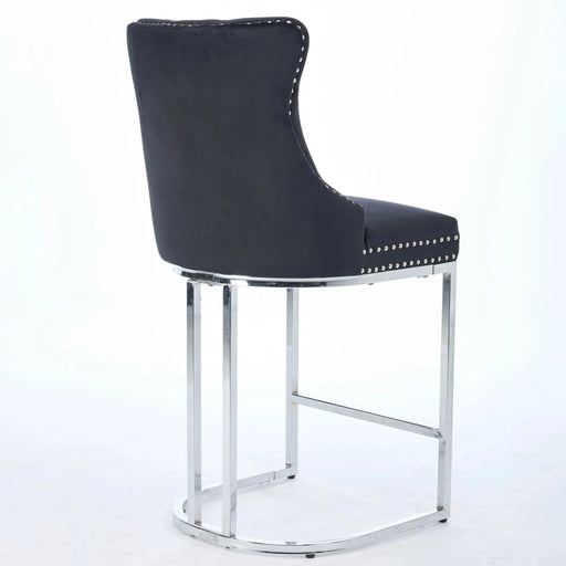 25' Counter Height Bar Stools Set of 2, Modern Velvet Barstools with Button Back&Rivet Trim Upholstered Kitchen Island Chairs with Sturdy Chromed Metal Base Legs Farmhouse Bar Stools, (Black,2 Pack) Default -DTYStore