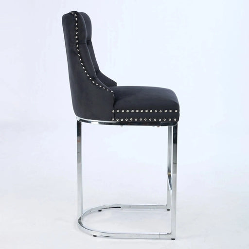 25' Counter Height Bar Stools Set of 2, Modern Velvet Barstools with Button Back&Rivet Trim Upholstered Kitchen Island Chairs with Sturdy Chromed Metal Base Legs Farmhouse Bar Stools, (Black,2 Pack) Default -DTYStore