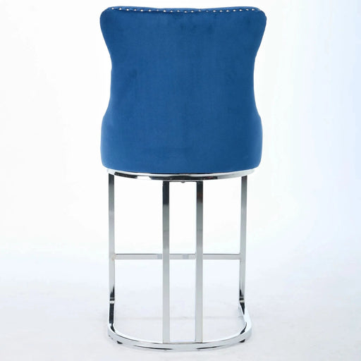 25' Counter Height Bar Stools Set of 2, Modern Velvet Barstools with Button Back&Rivet Trim Upholstered Kitchen Island Chairs with Sturdy Chromed Metal Base Legs Farmhouse Bar Stools, (Blue,2 Pack) Default -DTYStore
