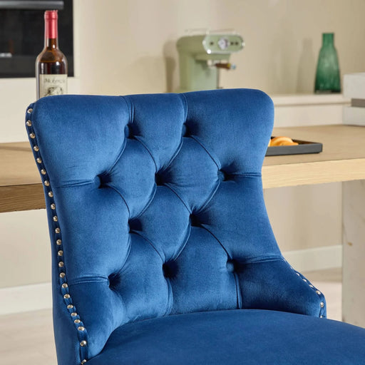 25' Counter Height Bar Stools Set of 2, Modern Velvet Barstools with Button Back&Rivet Trim Upholstered Kitchen Island Chairs with Sturdy Chromed Metal Base Legs Farmhouse Bar Stools, (Blue,2 Pack) Default -DTYStore