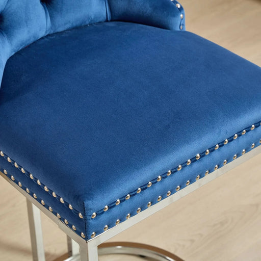 25' Counter Height Bar Stools Set of 2, Modern Velvet Barstools with Button Back&Rivet Trim Upholstered Kitchen Island Chairs with Sturdy Chromed Metal Base Legs Farmhouse Bar Stools, (Blue,2 Pack) Default -DTYStore