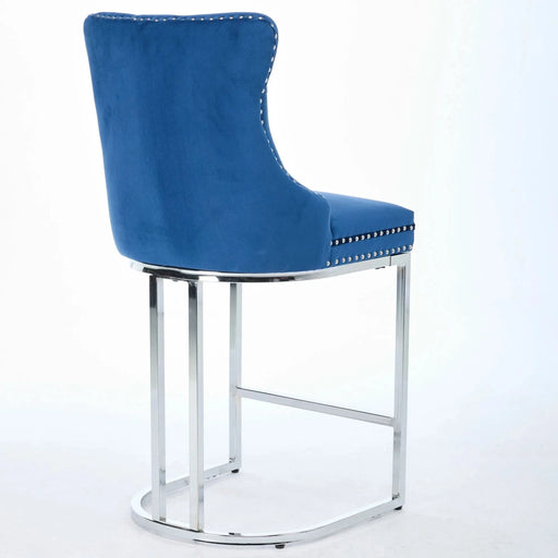25' Counter Height Bar Stools Set of 2, Modern Velvet Barstools with Button Back&Rivet Trim Upholstered Kitchen Island Chairs with Sturdy Chromed Metal Base Legs Farmhouse Bar Stools, (Blue,2 Pack) Default -DTYStore