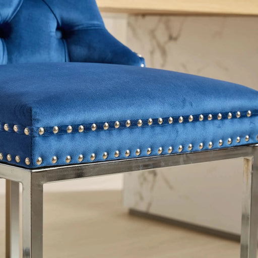 25' Counter Height Bar Stools Set of 2, Modern Velvet Barstools with Button Back&Rivet Trim Upholstered Kitchen Island Chairs with Sturdy Chromed Metal Base Legs Farmhouse Bar Stools, (Blue,2 Pack) Default -DTYStore