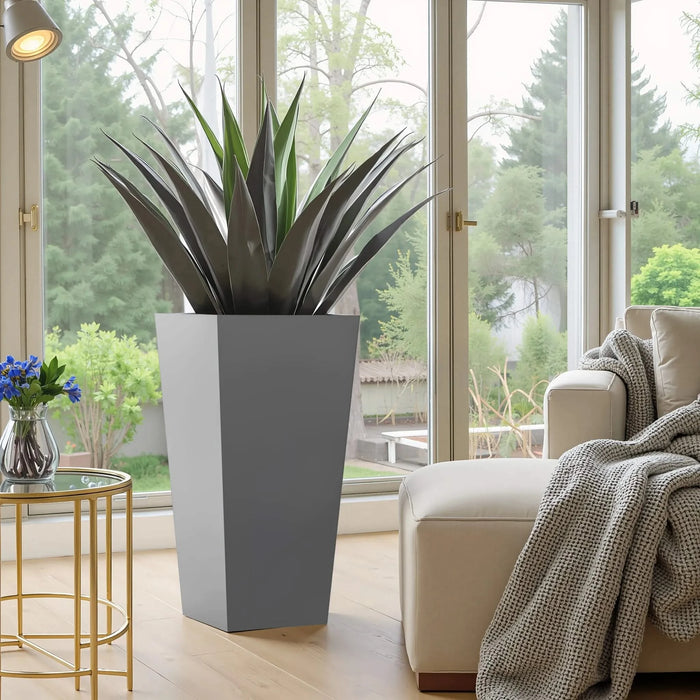 25' H Tall Metal Tapered Planter – Large Outdoor & Indoor Garden Plant Pot with Drainage Hole and Rubber Plug, Stylish Burnished Grey Finish for Home and Patio Default -DTYStore