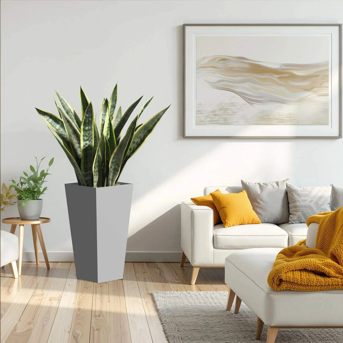 25' H Tall Metal Tapered Planter – Large Outdoor & Indoor Garden Plant Pot with Drainage Hole and Rubber Plug, Stylish Burnished Grey Finish for Home and Patio Default -DTYStore