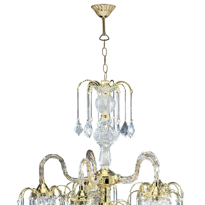 25' Tall Metal Chandelier with Polished Brass Finish and Crystal Accents Default -DTYStore