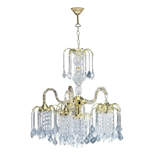 25' Tall Metal Chandelier with Polished Brass Finish and Crystal Accents Default -DTYStore