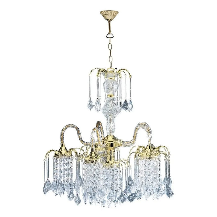 25' Tall Metal Chandelier with Polished Brass Finish and Crystal Accents Default -DTYStore