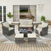 6 Piece Wicker Patio Furniture Sets with Ottoman & Tempered Glass Coffee Table - DTYStore