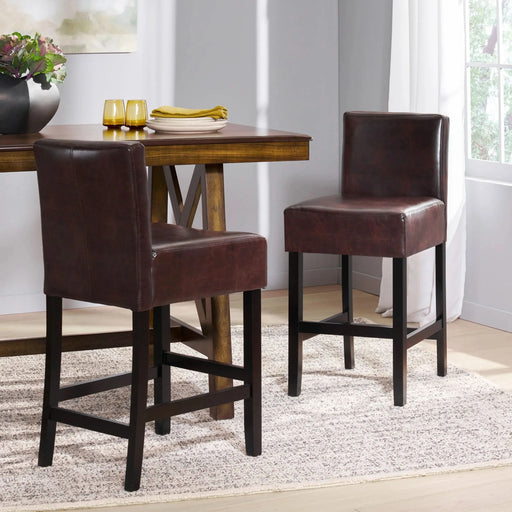 26-inch Brown Leather Counter stools (Set of 2) Default -DTYStore