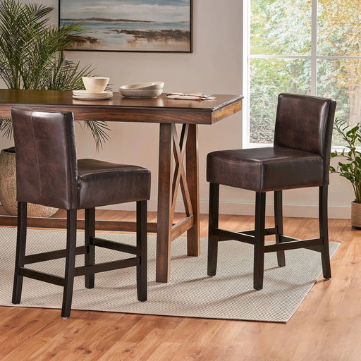 26-inch Brown Leather Counter stools (Set of 2) Default -DTYStore
