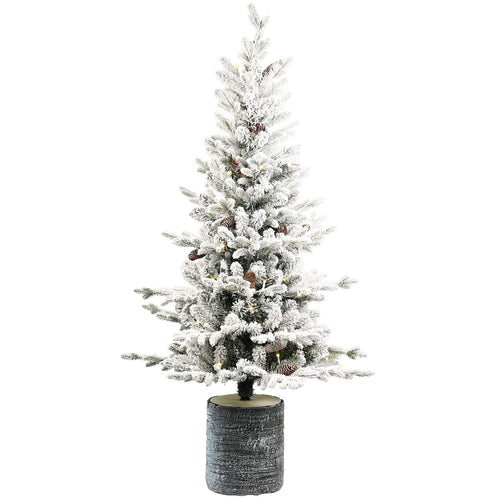2FT Flocked Christmas Tree with Pot Base, 30 Warm White LED Lights, 189 Tips, PE+PVC Branches with 3 Pine Cones – Small Prelit Holiday Tree for Tabletop, Entryway, or Home Decor - Image 12