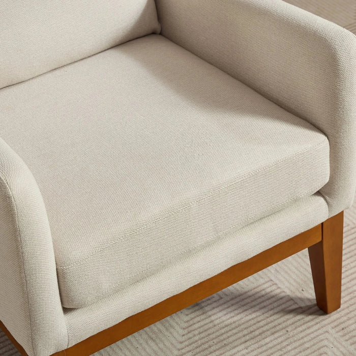 26.18' Wide Modern Accent Chair,Polyester Blend High Back Reading Chair ,Upholstered Armchair Club Chair,Single Sofa with Wood Legs for Living Room,Bedroom,Reading Room,Office,Beige Default -DTYStore
