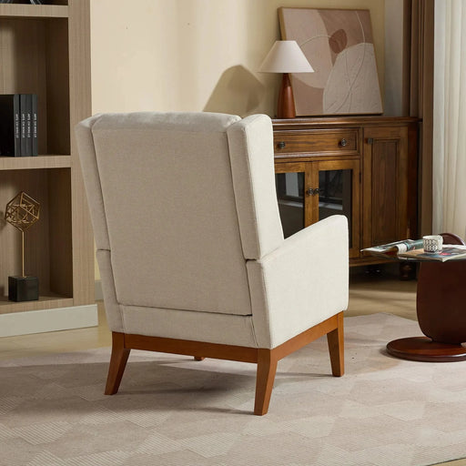 26.18' Wide Modern Accent Chair,Polyester Blend High Back Reading Chair ,Upholstered Armchair Club Chair,Single Sofa with Wood Legs for Living Room,Bedroom,Reading Room,Office,Beige Default -DTYStore