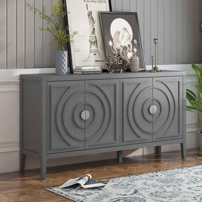 Retro Sideboard Door with Circular Groove Design and Round Metal Door Handle for Entrance, Dining Room, Living Room