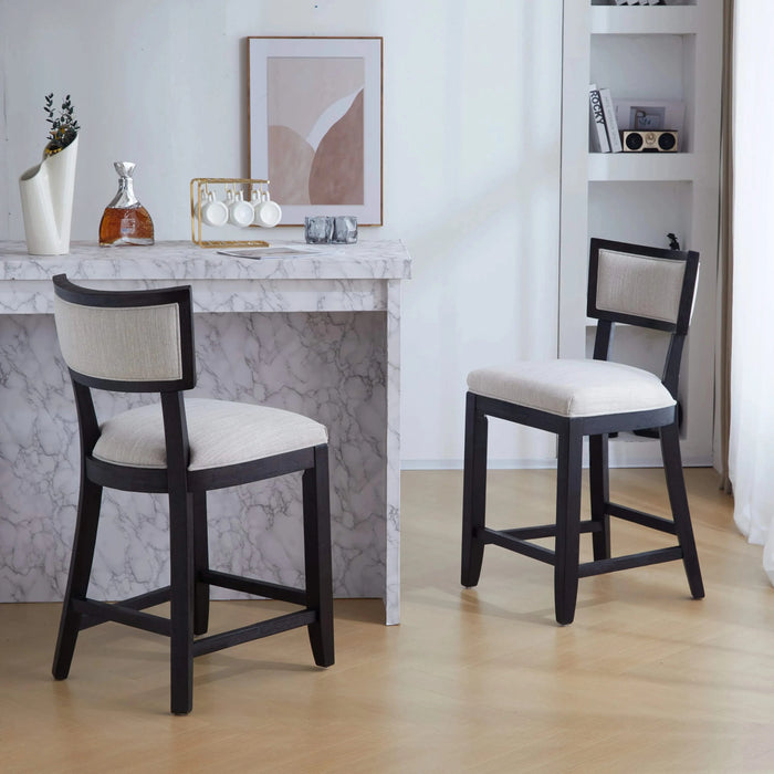 26.5' Counter Stools Set of 2, Upholstered Counter Height Bar Stools with Comfy Back, Solid Rubber Wood Frame, Backrest, Footrest, Armless Barstools for Home Bar, Kitchen Counter, Beige & Black Default -DTYStore
