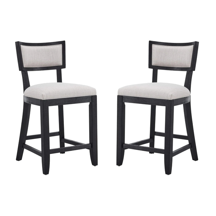 26.5' Counter Stools Set of 2, Upholstered Counter Height Bar Stools with Comfy Back, Solid Rubber Wood Frame, Backrest, Footrest, Armless Barstools for Home Bar, Kitchen Counter, Beige & Black Default -DTYStore