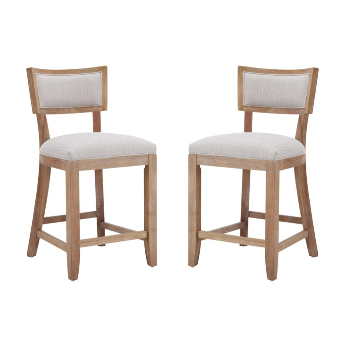 26.5' Counter Stools Set of 2, Upholstered Counter Height Bar Stools with Comfy Back, Solid Rubber Wood Frame, Backrest, Footrest, Armless Barstools for Home Bar, Kitchen Counter, Beige & Natural Default -DTYStore