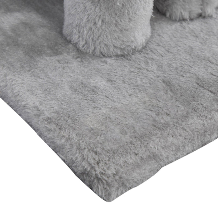 Double Level Cat Tree Stand House Furniture Kittens Activity Tower Posts Kitty Pet Play House - light gray - DTYStore