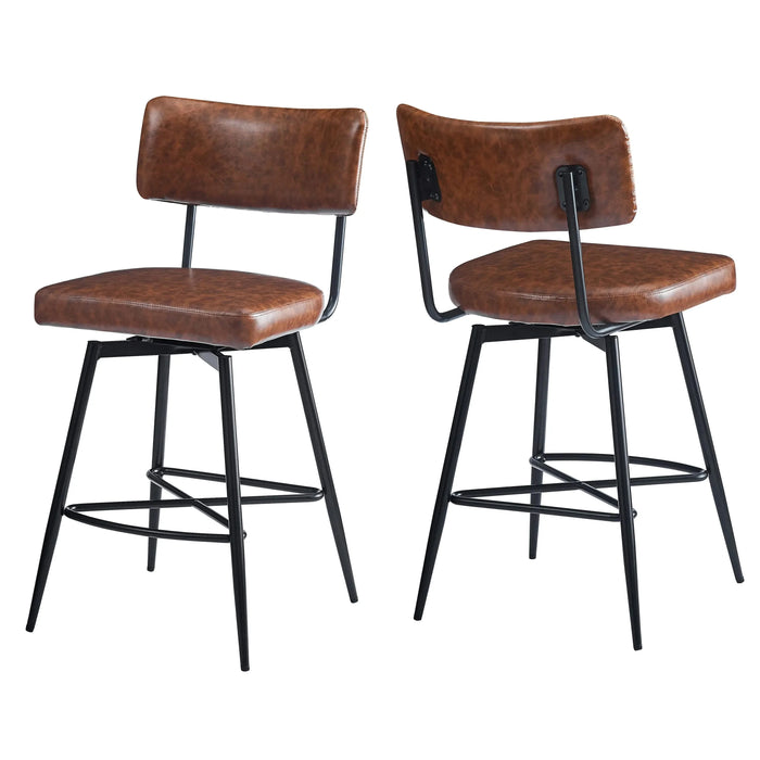26''Retro Swivel Counter Stools Set of 2,Brown Counter Stools with iron Frame,PU Sponge cushion,Footrest,suitable for Kitchen/Bedroom/Dining Room. Default -DTYStore