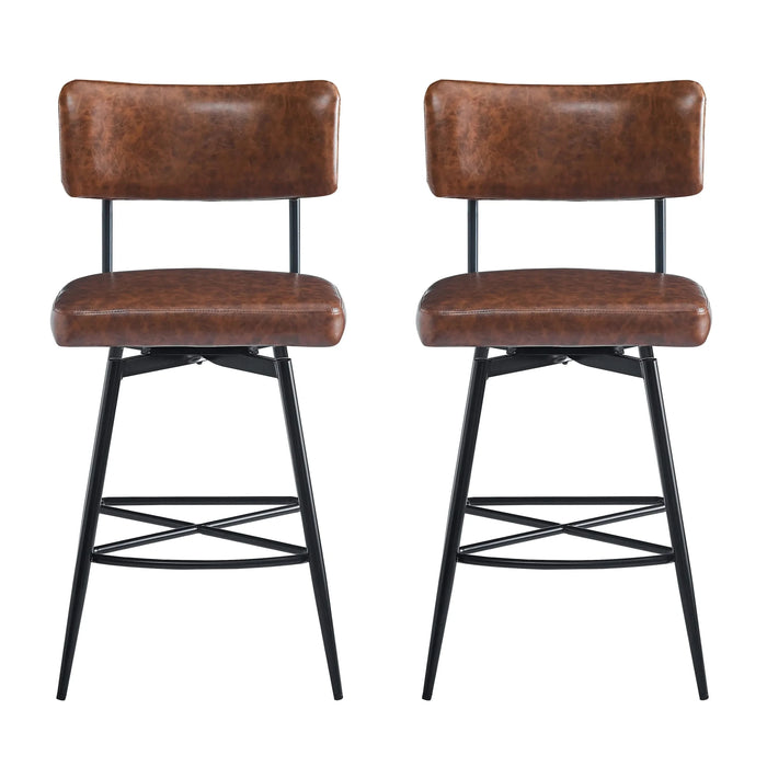 26''Retro Swivel Counter Stools Set of 2,Brown Counter Stools with iron Frame,PU Sponge cushion,Footrest,suitable for Kitchen/Bedroom/Dining Room. Default -DTYStore