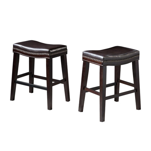 26' Contemporary Upholstered Saddle Counter Stool with Nailhead Trim (Set of 2), Dark Brown Default -DTYStore