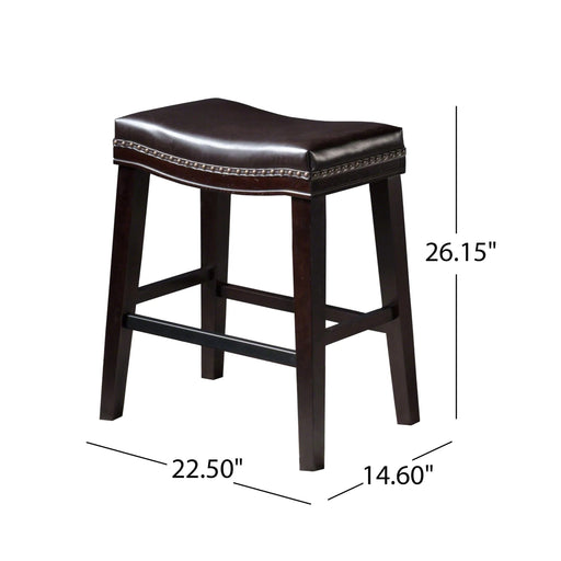 26' Contemporary Upholstered Saddle Counter Stool with Nailhead Trim (Set of 2), Dark Brown Default -DTYStore