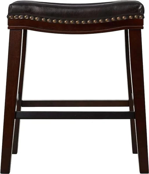 26' Contemporary Upholstered Saddle Counter Stool with Nailhead Trim (Set of 2), Dark Brown Default -DTYStore