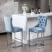26' Counter Height Bar Stools Set of 2, Modern Velvet Barstools with Button Back&Rivet Trim Upholstered Kitchen Island Chairs with Sturdy Chromed Metal Base Legs Farmhouse Bar Stools,Light Blue,2 Pack Default -DTYStore