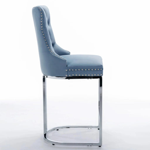 26' Counter Height Bar Stools Set of 2, Modern Velvet Barstools with Button Back&Rivet Trim Upholstered Kitchen Island Chairs with Sturdy Chromed Metal Base Legs Farmhouse Bar Stools,Light Blue,2 Pack Default -DTYStore