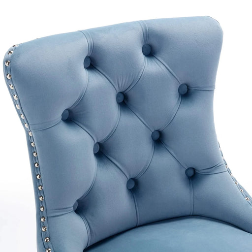 26' Counter Height Bar Stools Set of 2, Modern Velvet Barstools with Button Back&Rivet Trim Upholstered Kitchen Island Chairs with Sturdy Chromed Metal Base Legs Farmhouse Bar Stools,Light Blue,2 Pack Default -DTYStore