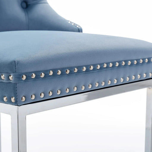 26' Counter Height Bar Stools Set of 2, Modern Velvet Barstools with Button Back&Rivet Trim Upholstered Kitchen Island Chairs with Sturdy Chromed Metal Base Legs Farmhouse Bar Stools,Light Blue,2 Pack Default -DTYStore
