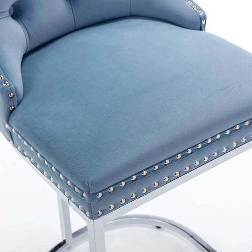 26' Counter Height Bar Stools Set of 2, Modern Velvet Barstools with Button Back&Rivet Trim Upholstered Kitchen Island Chairs with Sturdy Chromed Metal Base Legs Farmhouse Bar Stools,Light Blue,2 Pack Default -DTYStore