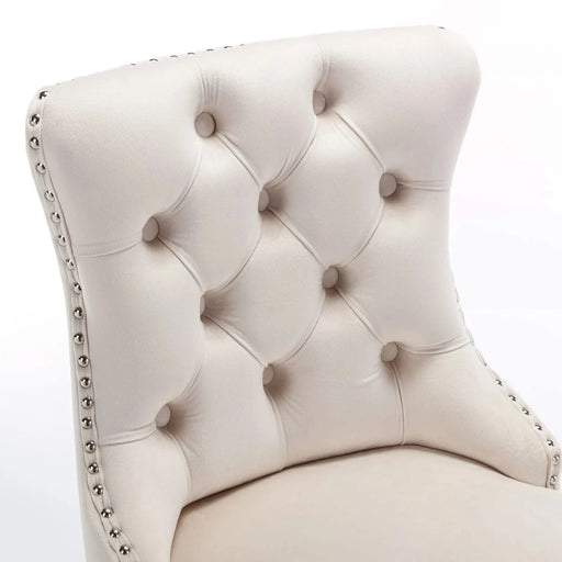 26' Counter Height Bar Stools Set of 2, Modern Velvet Barstools with Button Back&Rivet Trim Upholstered Kitchen Island Chairs with Sturdy Chromed Metal Base Legs Farmhouse Bar Stools, (Beige,2 Pack) Default -DTYStore