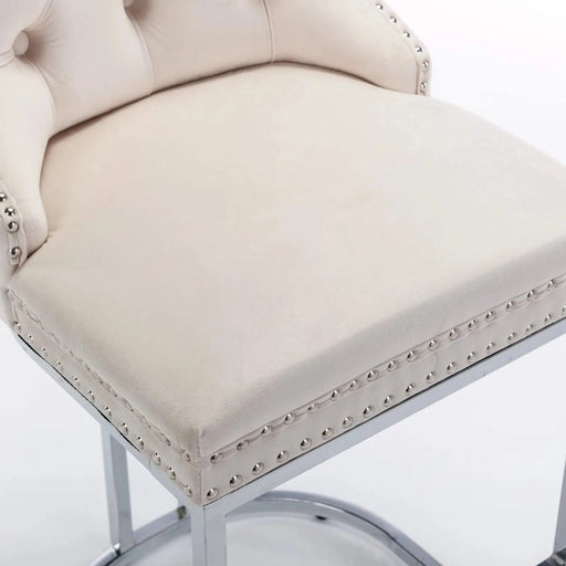 26' Counter Height Bar Stools Set of 2, Modern Velvet Barstools with Button Back&Rivet Trim Upholstered Kitchen Island Chairs with Sturdy Chromed Metal Base Legs Farmhouse Bar Stools, (Beige,2 Pack) Default -DTYStore