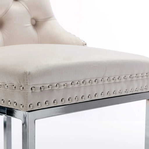 26' Counter Height Bar Stools Set of 2, Modern Velvet Barstools with Button Back&Rivet Trim Upholstered Kitchen Island Chairs with Sturdy Chromed Metal Base Legs Farmhouse Bar Stools, (Beige,2 Pack) Default -DTYStore