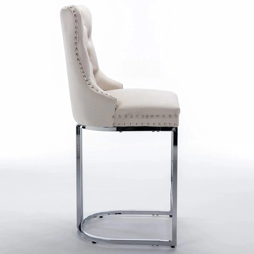 26' Counter Height Bar Stools Set of 2, Modern Velvet Barstools with Button Back&Rivet Trim Upholstered Kitchen Island Chairs with Sturdy Chromed Metal Base Legs Farmhouse Bar Stools, (Beige,2 Pack) Default -DTYStore