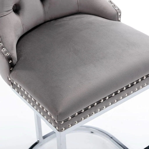 26' Counter Height Bar Stools Set of 2, Modern Velvet Barstools with Button Back&Rivet Trim Upholstered Kitchen Island Chairs with Sturdy Chromed Metal Base Legs Farmhouse Bar Stools, (Gray,2 Pack) Default -DTYStore