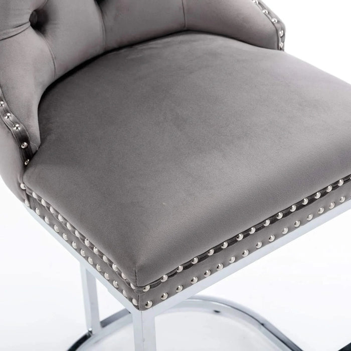 26' Counter Height Bar Stools Set of 2, Modern Velvet Barstools with Button Back&Rivet Trim Upholstered Kitchen Island Chairs with Sturdy Chromed Metal Base Legs Farmhouse Bar Stools, (Gray,2 Pack) Default -DTYStore