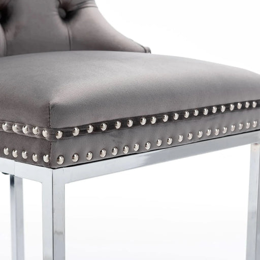 26' Counter Height Bar Stools Set of 2, Modern Velvet Barstools with Button Back&Rivet Trim Upholstered Kitchen Island Chairs with Sturdy Chromed Metal Base Legs Farmhouse Bar Stools, (Gray,2 Pack) Default -DTYStore